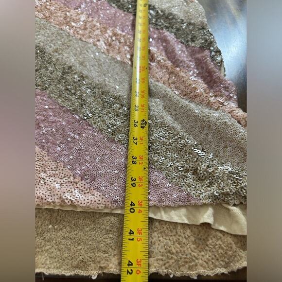 NWT Bl-nk London Full Sequin Knee Length Striped Deep V Neck Lined Slits Large - Picture 4 of 6